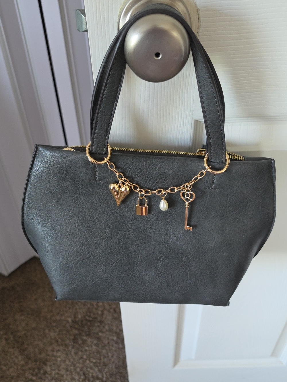 Sole Society Black Charm Satchel with Gold Accents